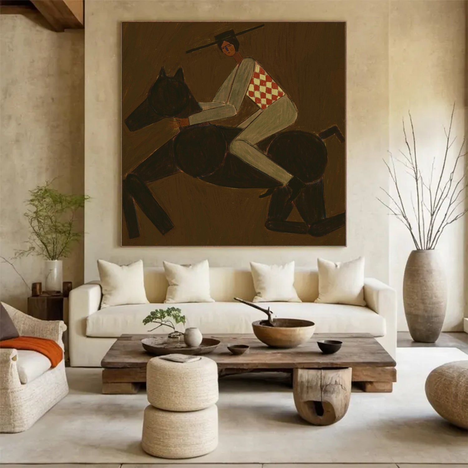 Modern Folk Art Equestrian Wall Art Decor Boho Horse Rider Painting