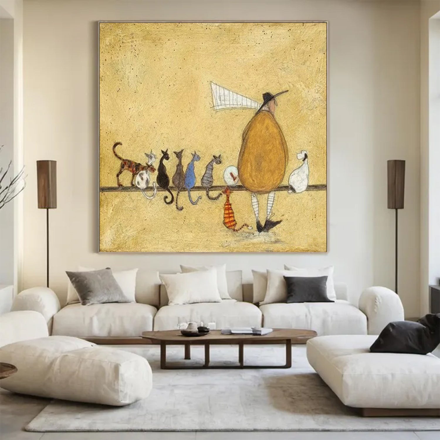 Hand Painted Whimsical Cat Lover Wall Art, Vintage Rustic Multiple Cats Painting