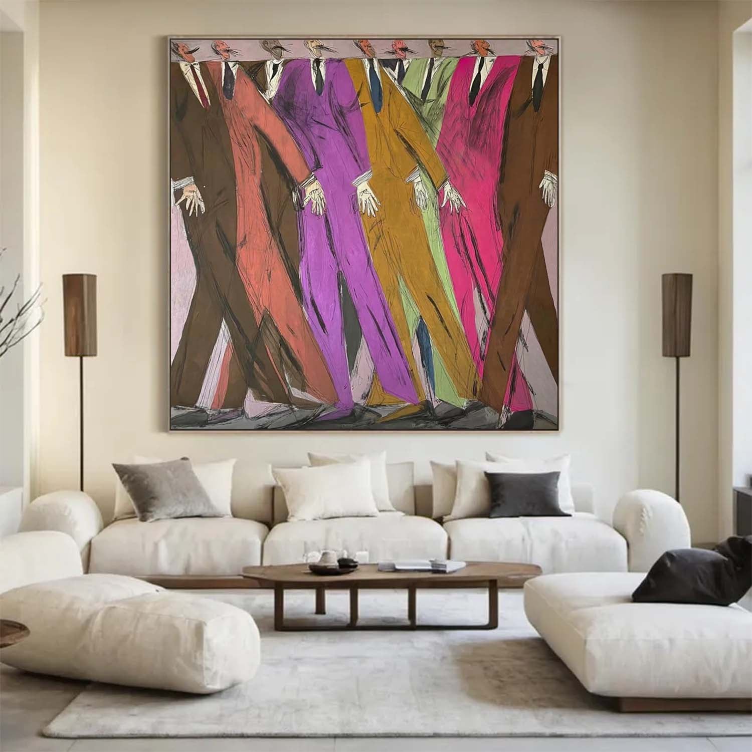 Hand-Painted Colorful Abstract Men Painting - Expressionist Figurative Wall Art for Creative Office