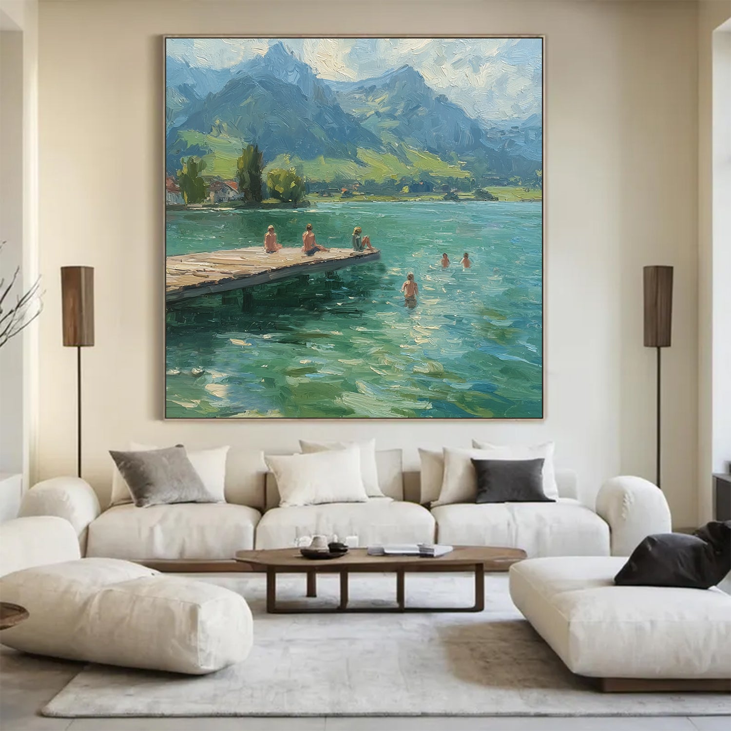Summer family vacation wall art large Green Hand-painted oil painting 