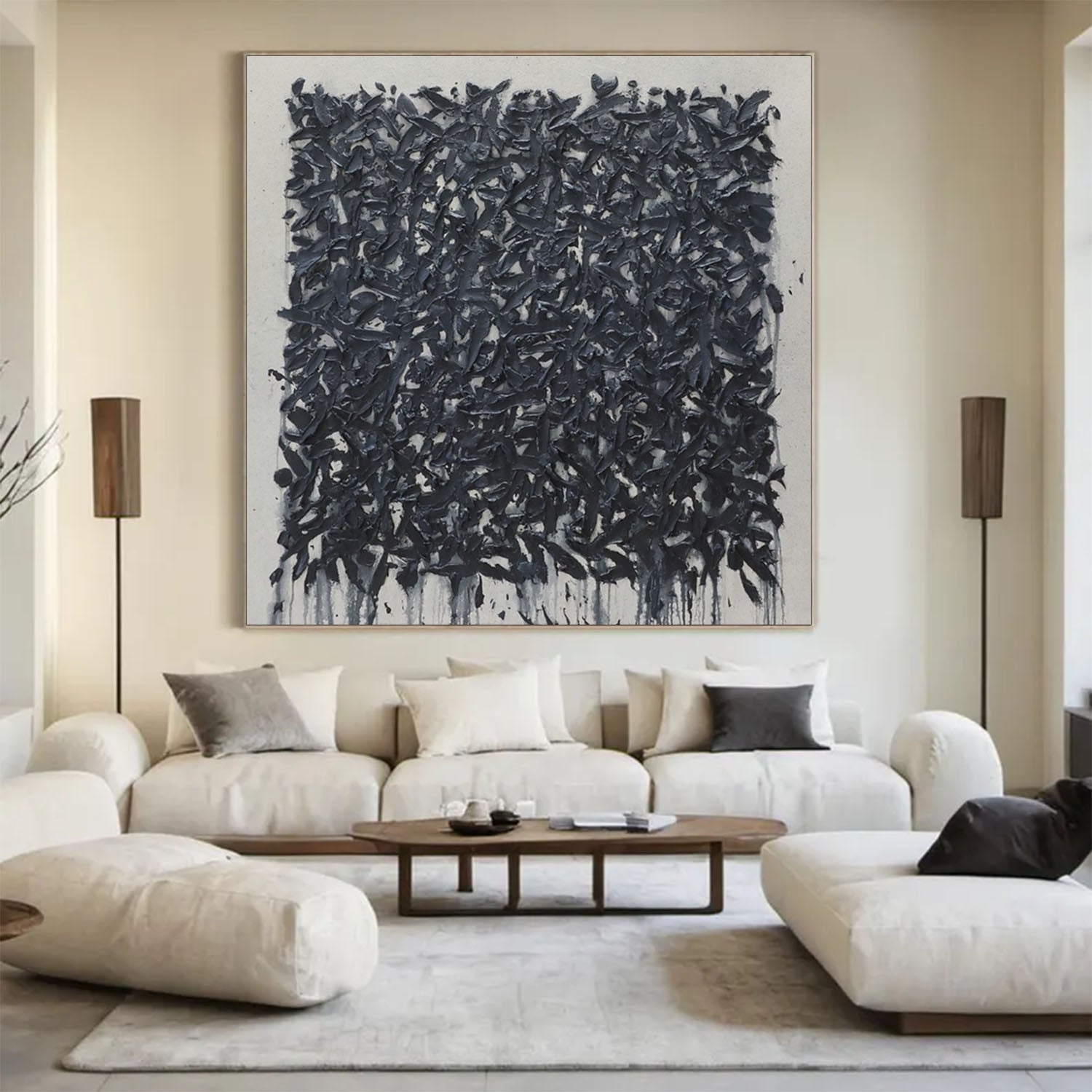 Large Black abstract painting Black texture wall art Black Abstract Art