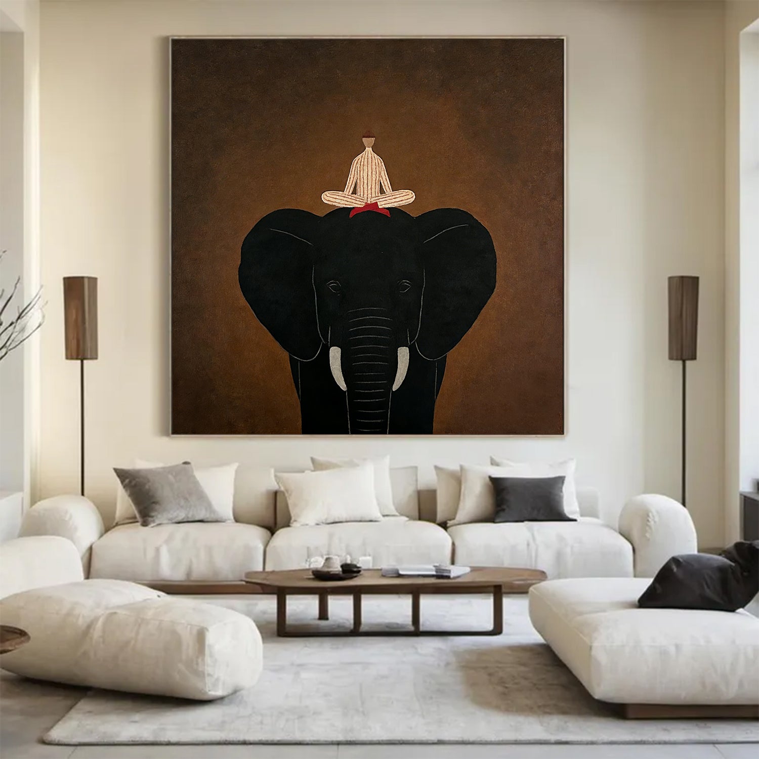 Large Elephant Painting on Canvas.Minimalist Animal Portrait Wall Art