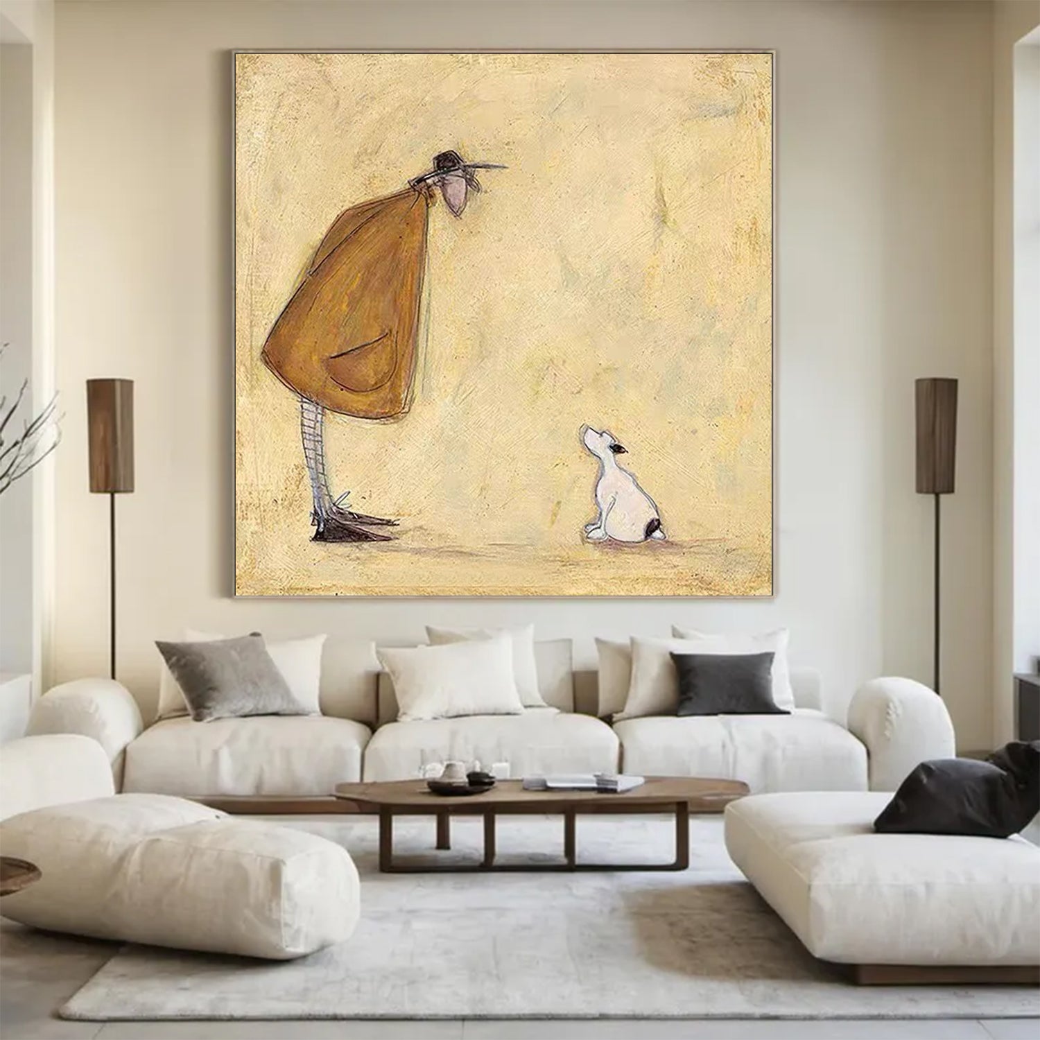 Funny Dog Lover Gift Man and Dog Art Vintage Folk Art Canvas Painting Cozy Reading Nook Art