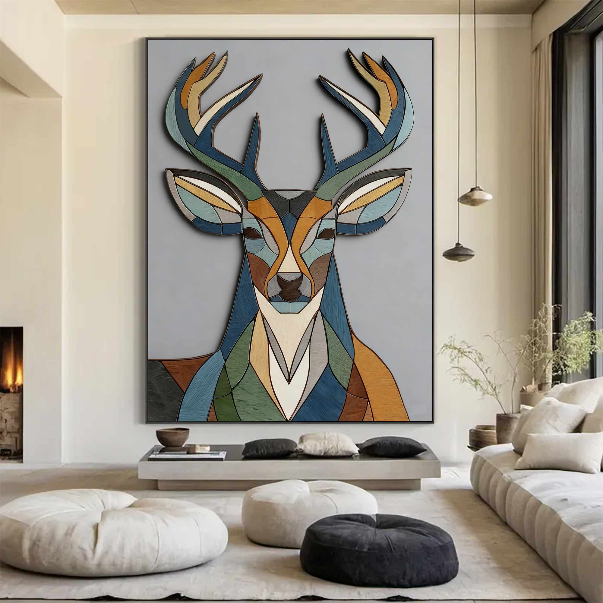 Modern polygonal deer wall hanging Housewarming gift deer wall art