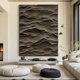 brown Sculptured Wood Block Art Sculptured art Painting brown sculpture Waves Textured Wall Decor 