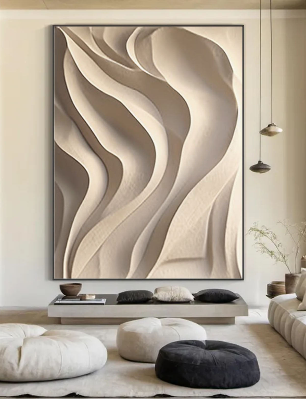 Beige Sculptured art Vertical wood carving wall ar Begie wood carving wall art Customized colors