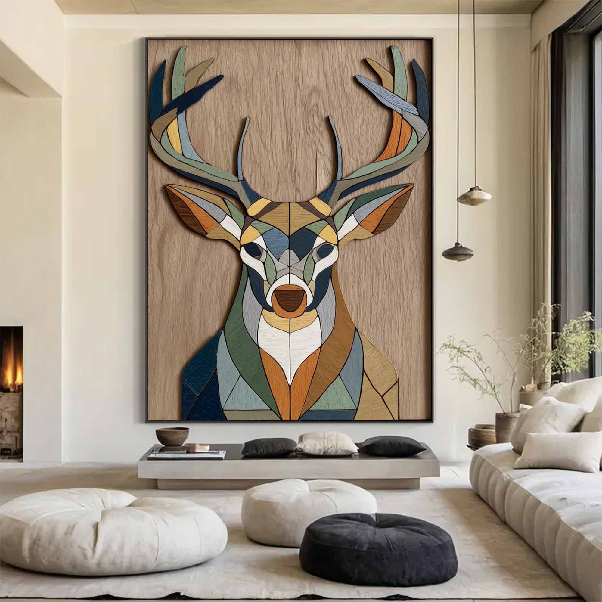Contemporary animal geometric decor wooden Minimalist stag wall art 