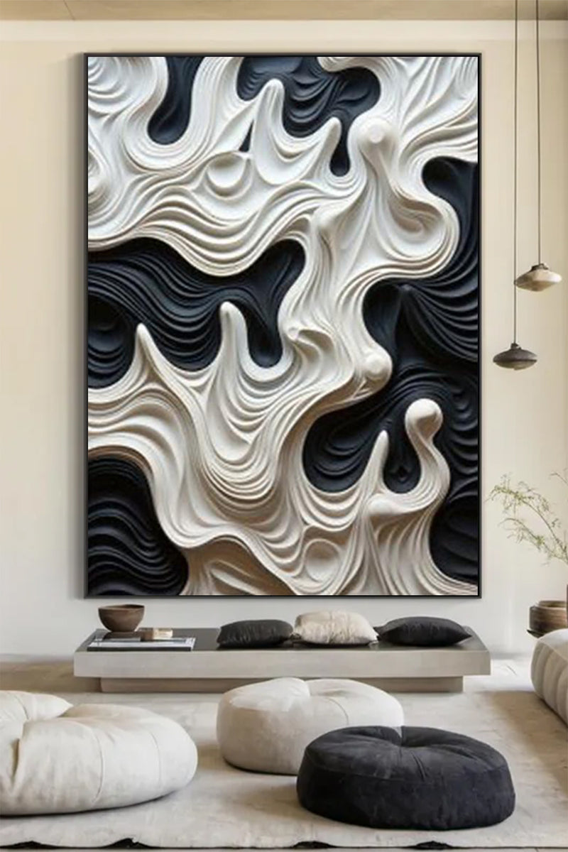 Black and White sculpture Wall art Black Wood carving wall art Black sculpture Textured Wall art Black Abstract Art