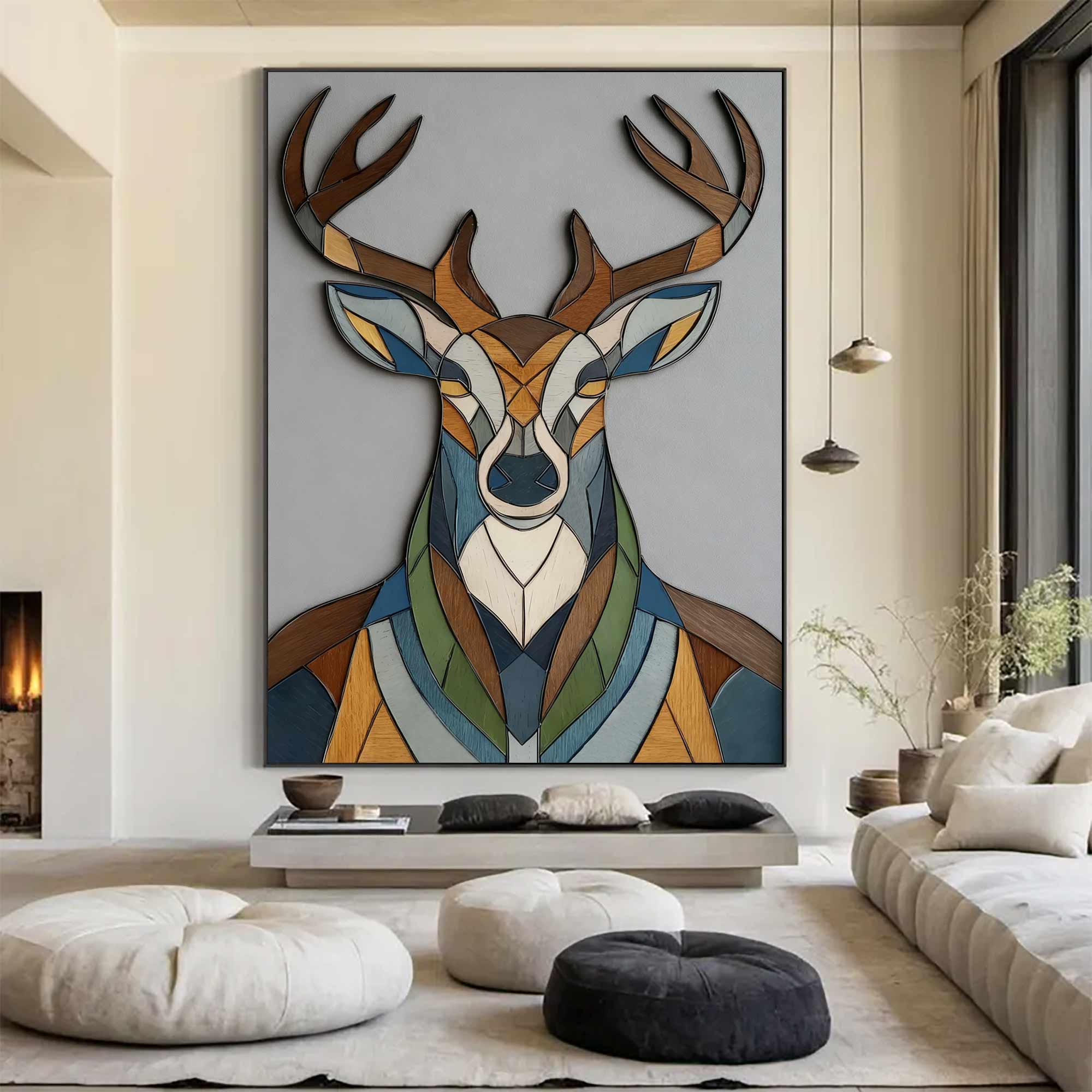 Contemporary animal geometric decor wooden Minimalist stag wall art 