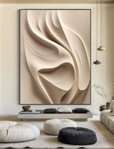 Beige wood carving wall art Beige Sculptured art Vertical wood carving wall art Customized colors