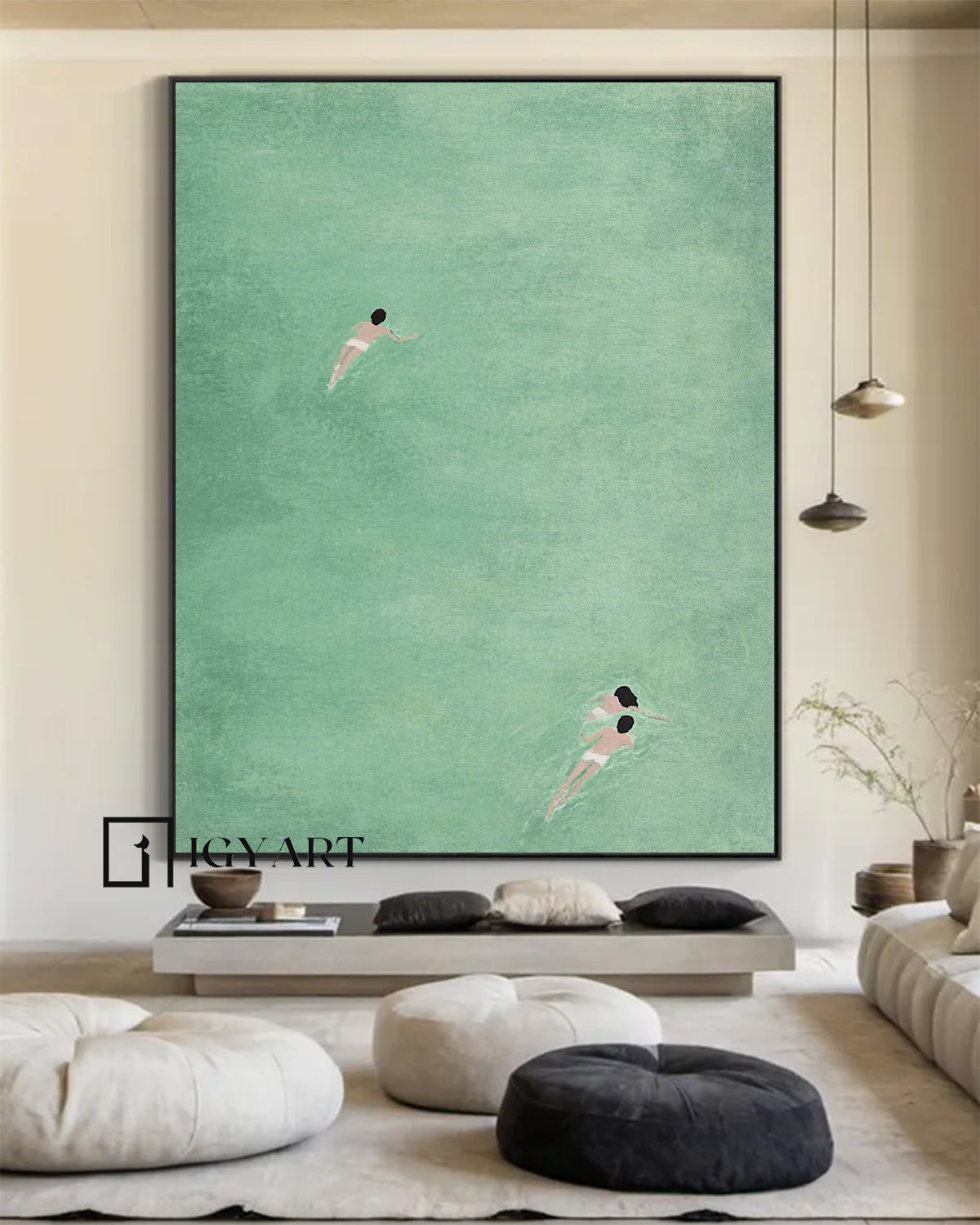 Family swimming painting,Swimming Drawing art, holiday style wall art