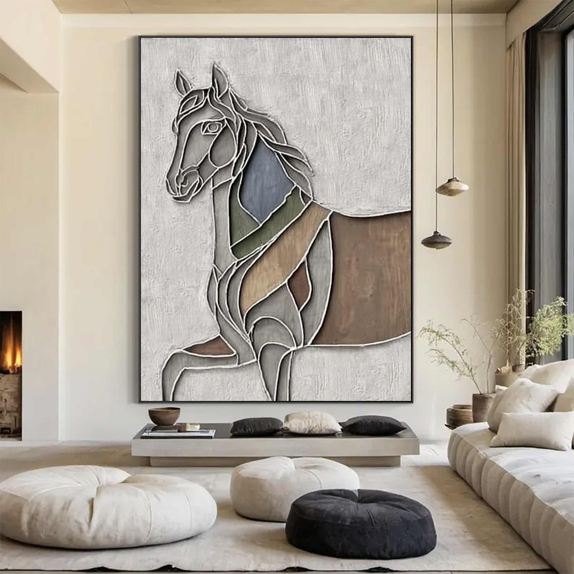 Horse Abstract wood Sculpture art Horse Textured Sculpture wall decor 