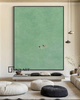 two girls swimming painting,Swimming Drawing Large green wall art, Green Minimalist Painting, holiday style wall art