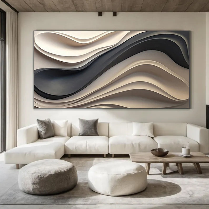 Hand-Painted Wood Carving Wall Art: Abstract 3D Textured Sculpture