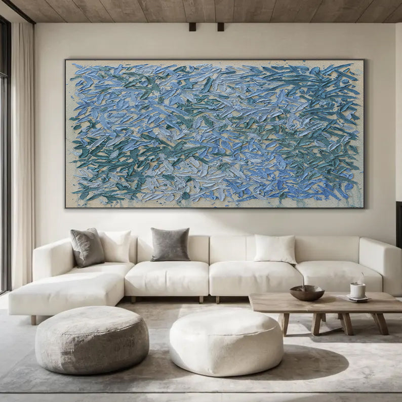 Blue textured wall art Large Blue abstract painting Blue wall art 