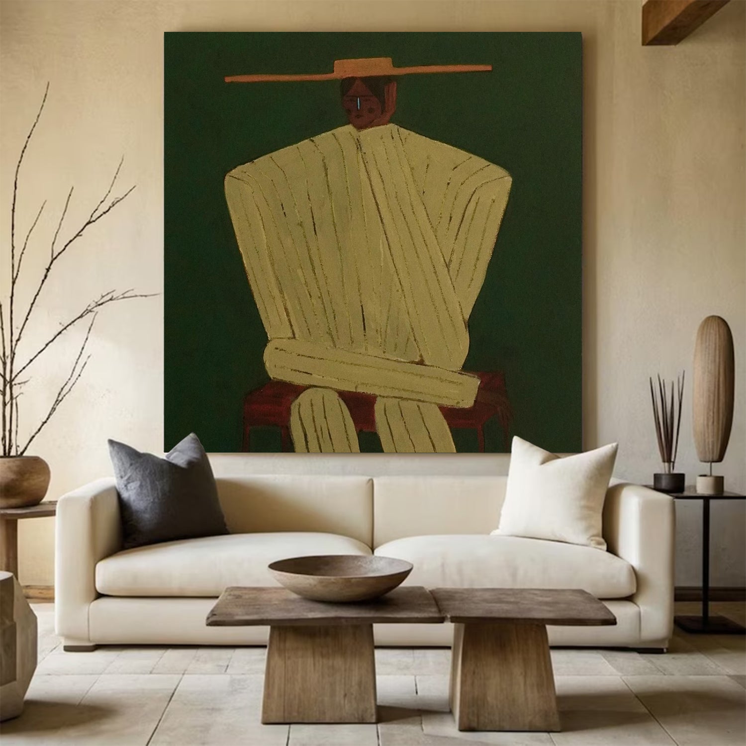 Rustic Minimalist Figurative Painting - Modern Folk Art Style Painting