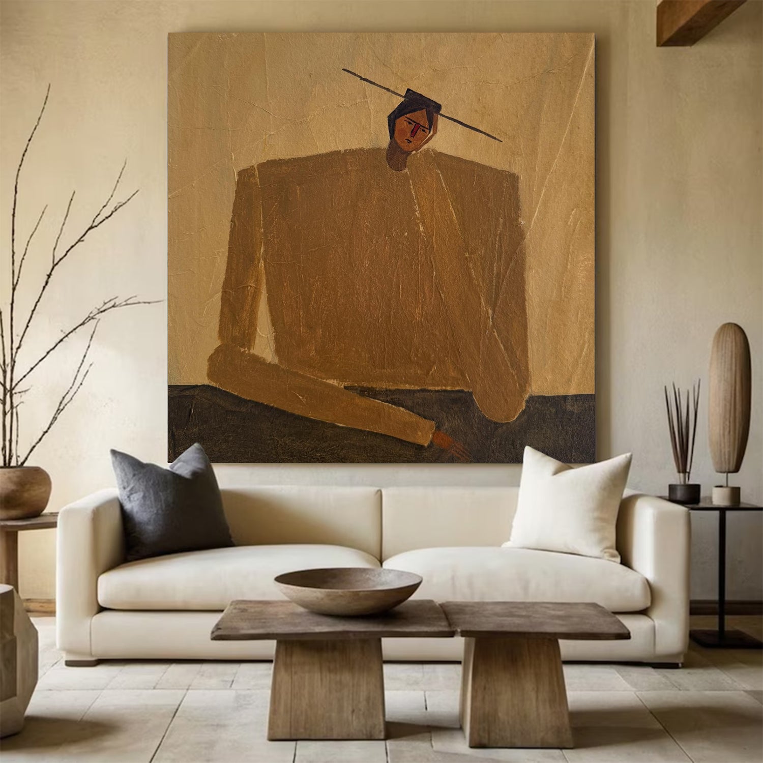 Rustic Minimalist Figurative Painting - Modern Folk Art Style Painting