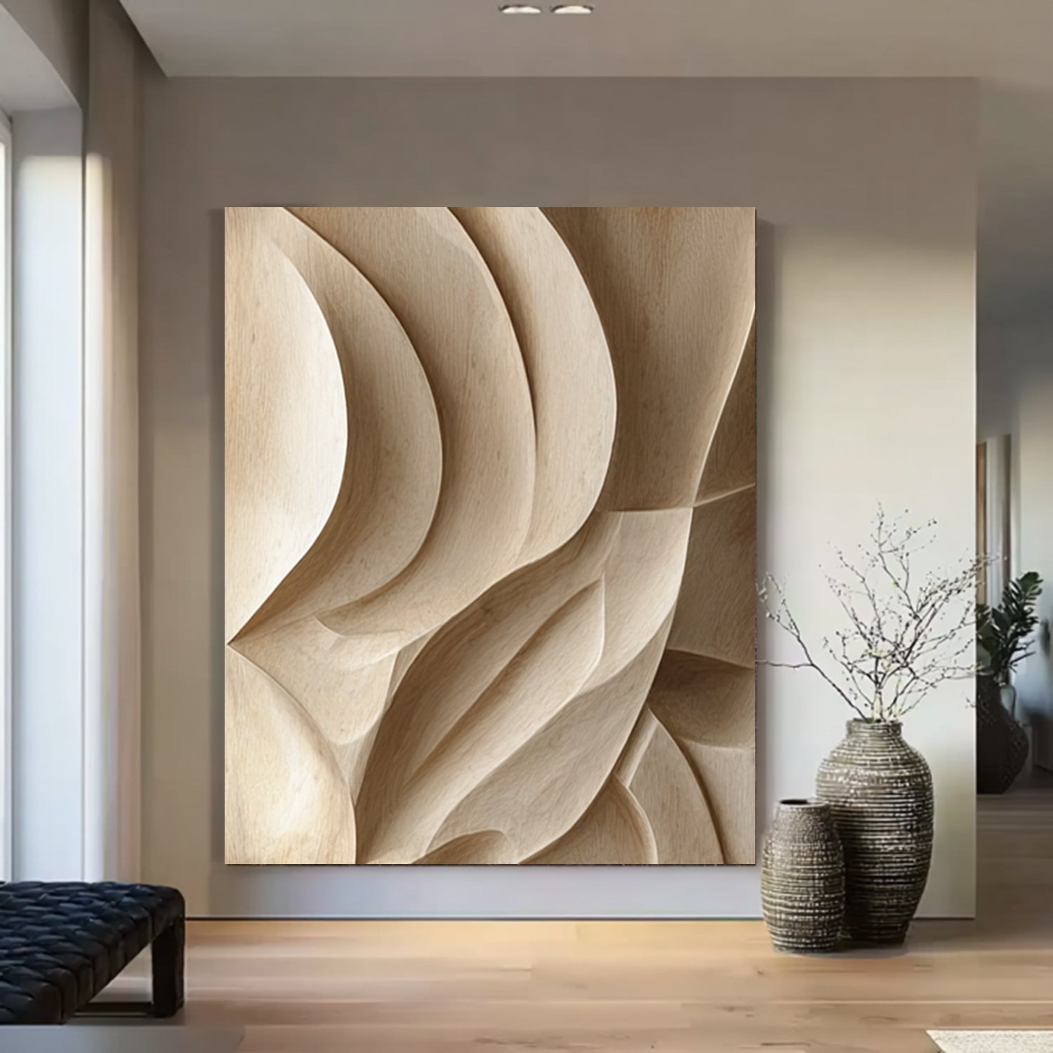 3D Textured Wood Wall Art Neutral Tone Wood Wall Decor Boho Wood Wall Art