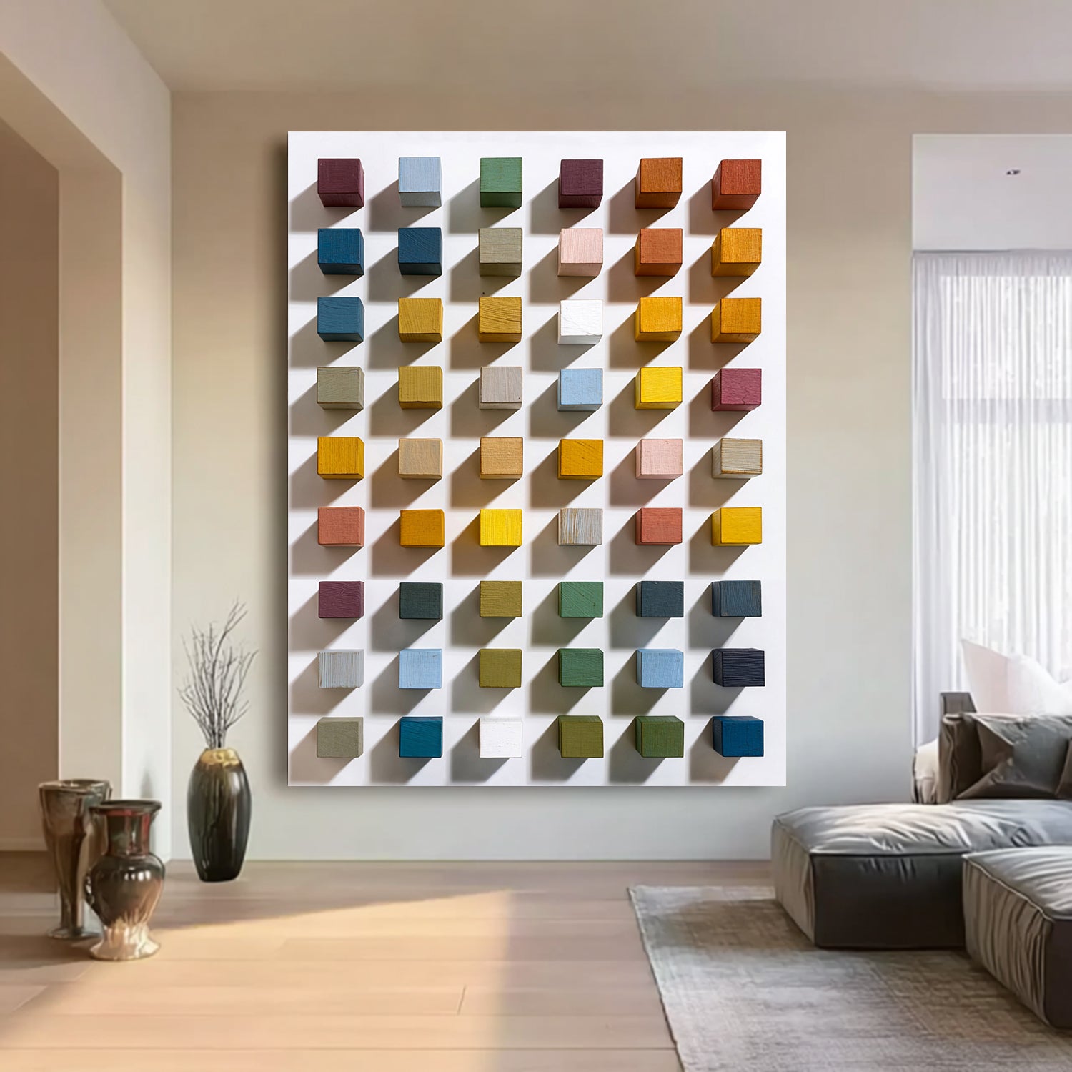 Modern Wood Mosaic Wall Decor 3D Wood Textured Wall art Geometric Wood art
