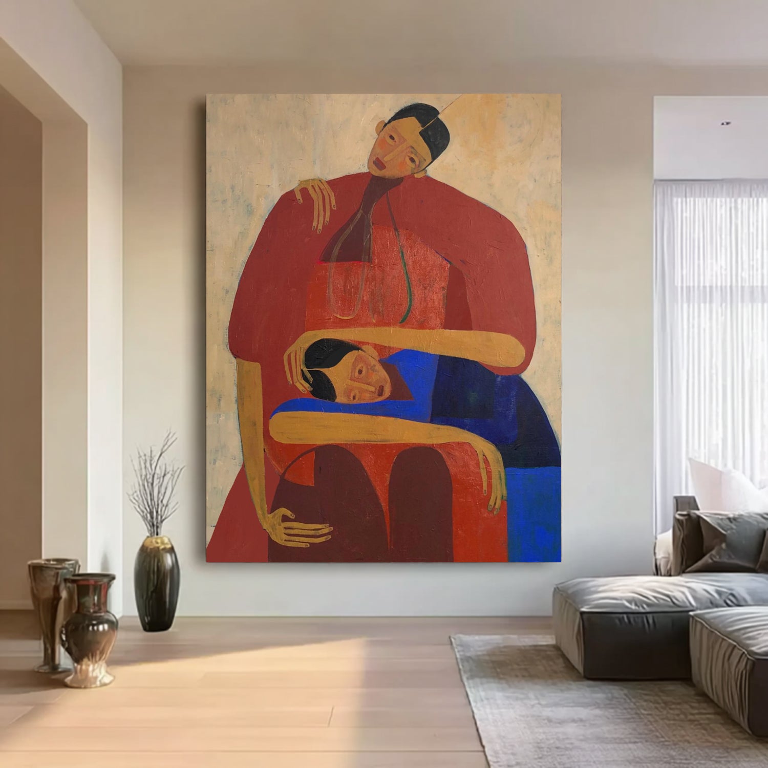 Stylized human figures painting, Contemporary abstract Portraits art