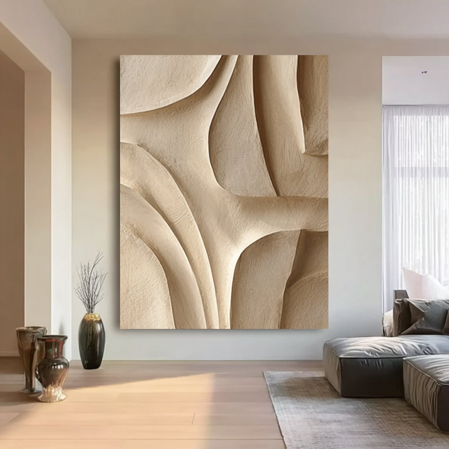 Large Beige Wood Wall Decor 3D Textured Wood Wall Art for Living Room