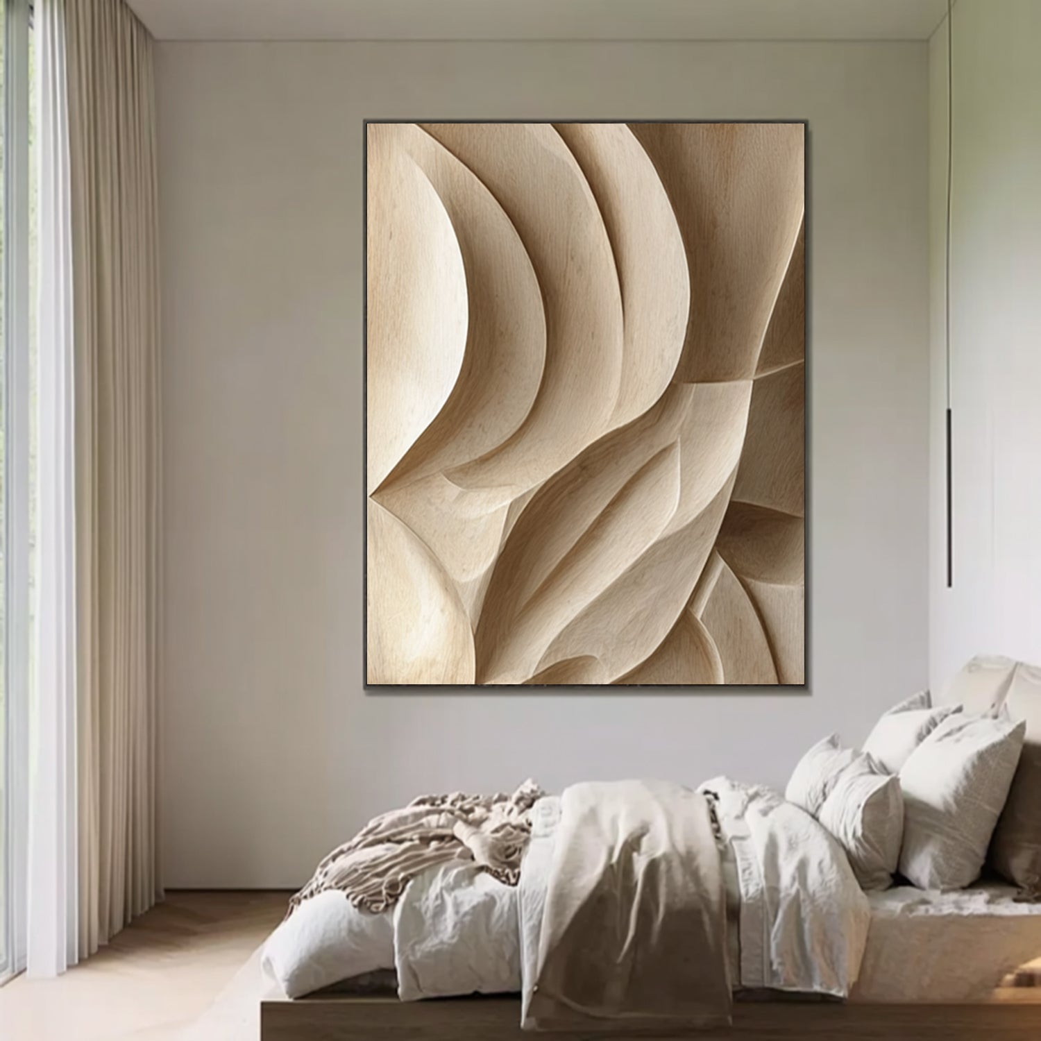 3D Textured Wood Wall Art Neutral Tone Wood Wall Decor Boho Wood Wall Art