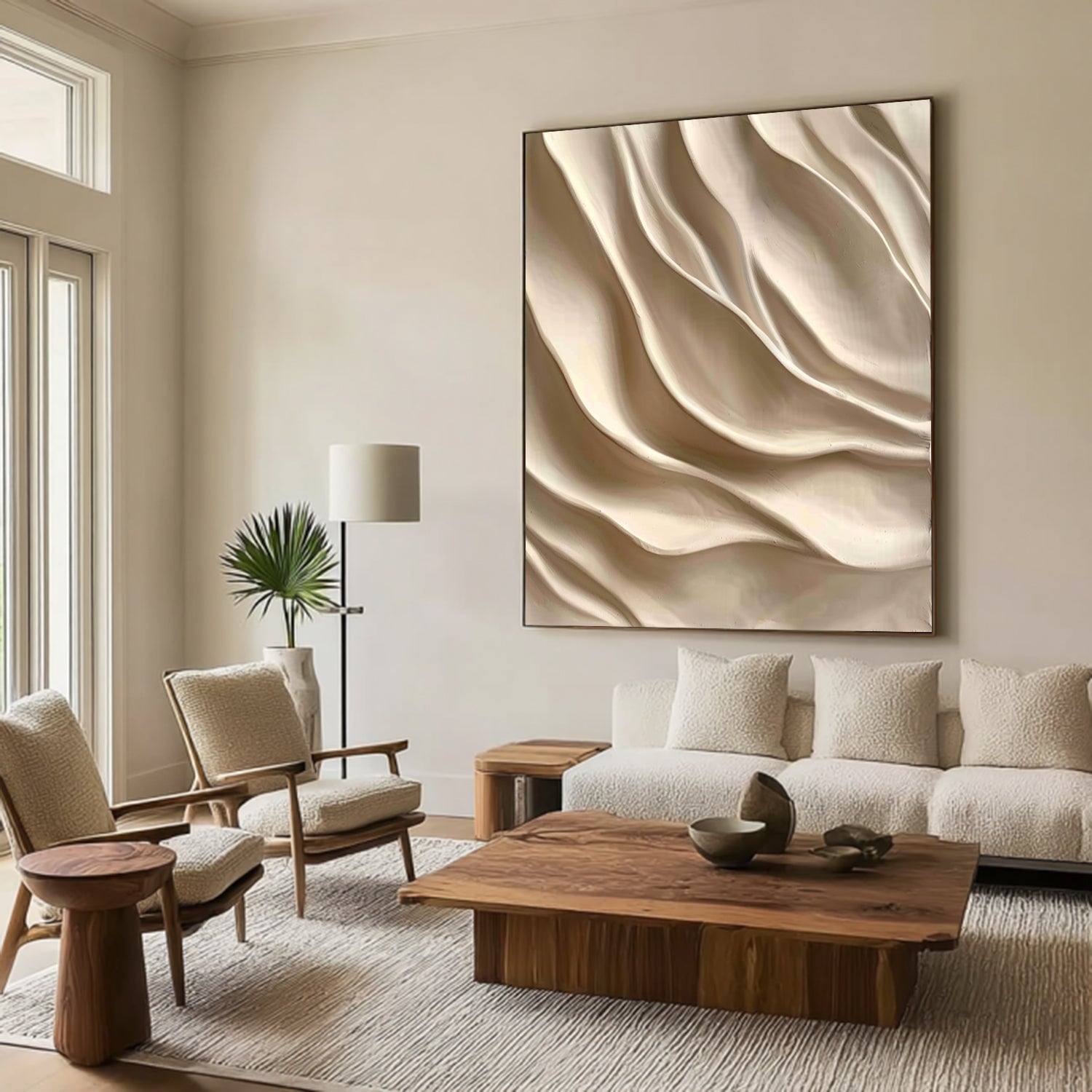 3D Wood Textured Wall Art Large Beige 3D Wall Art for Living Room
