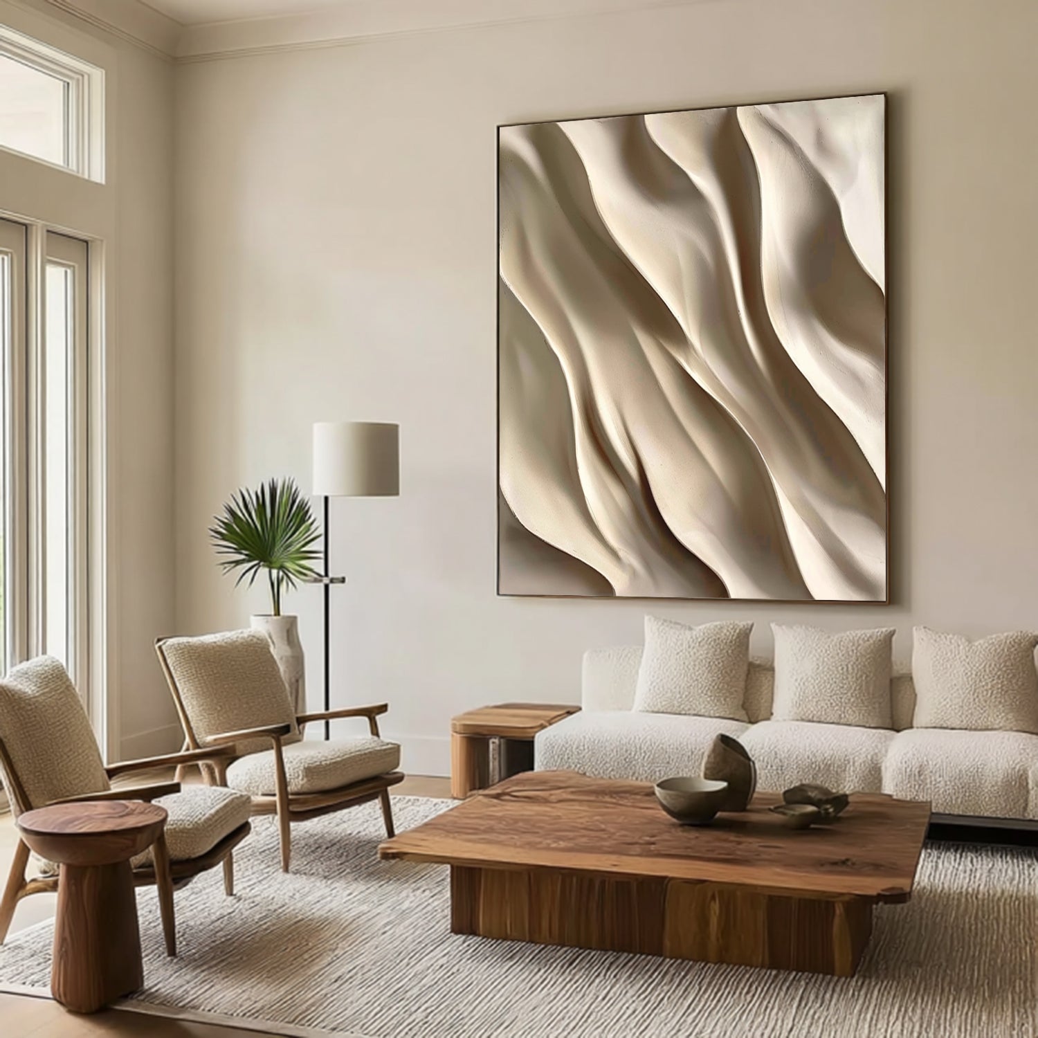 3D Textured Wood Wall Art | Neutral Boho Organic Wood Sculpture Decor