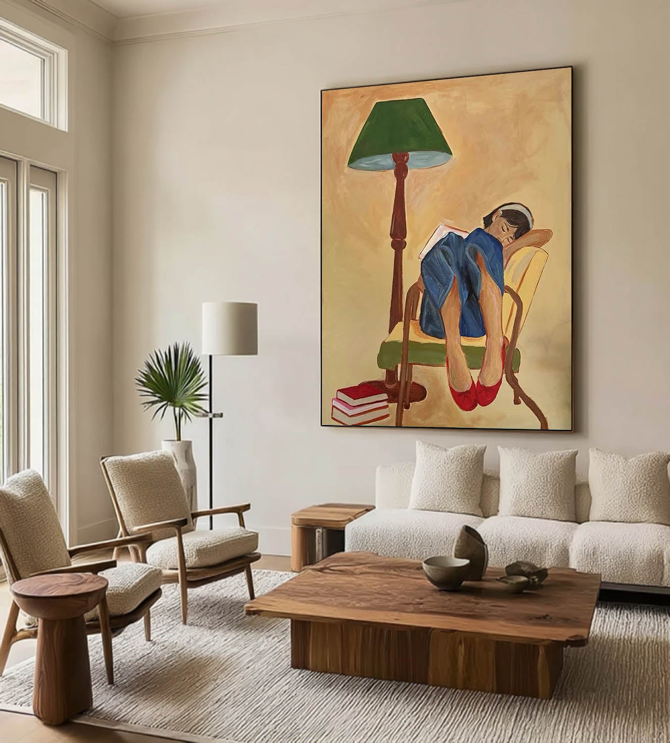 Matisse Style Girl Reading Oil Painting, Expressionist Mid-century Wall Art