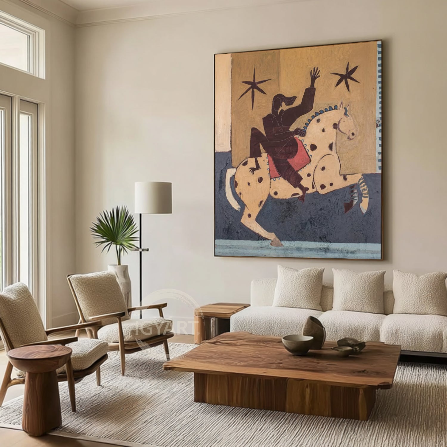 Mid Century Modern Horse Painting  Equestrian Wall Art Boho Wall Art