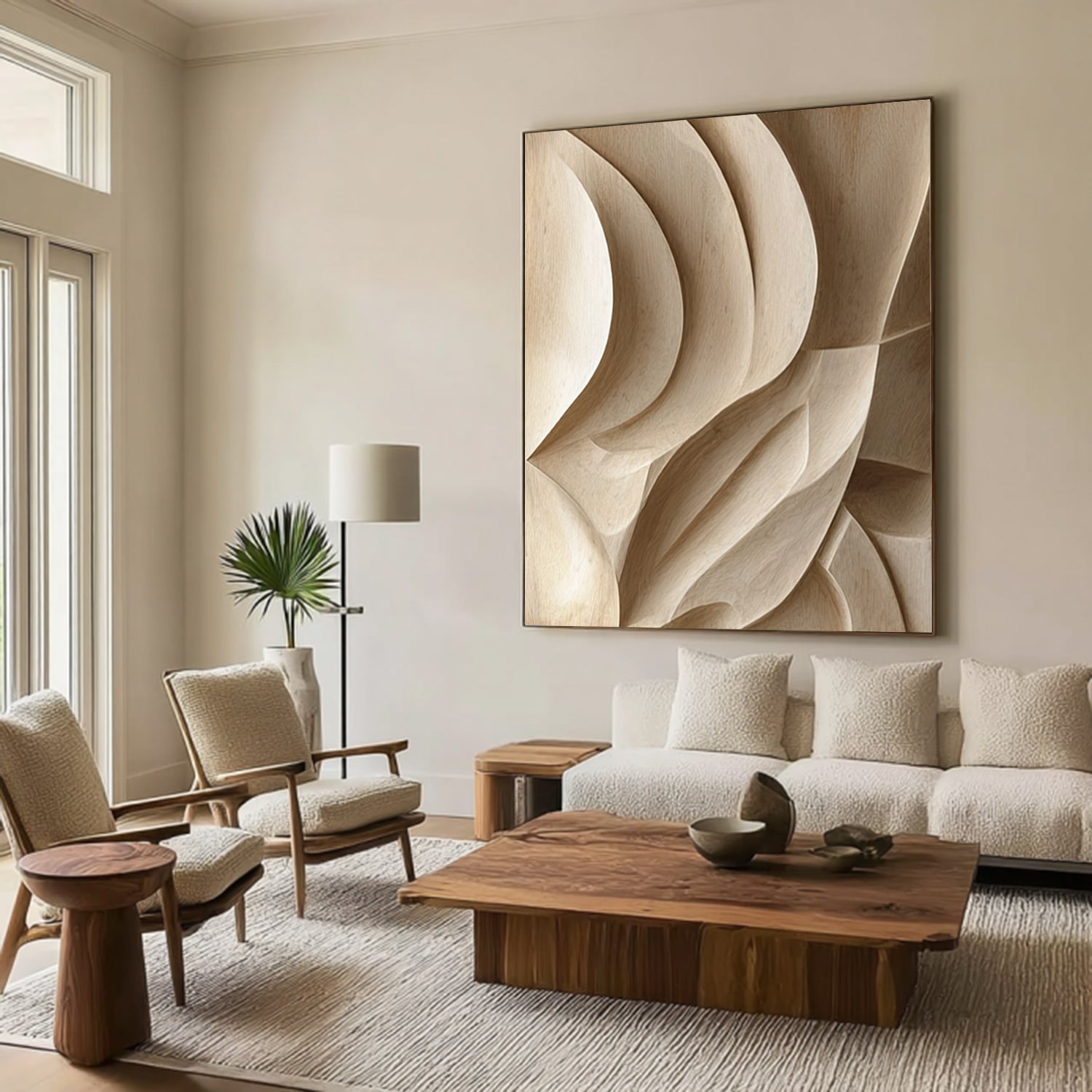 3D Textured Wood Wall Art Neutral Tone Wood Wall Decor Boho Wood Wall Art