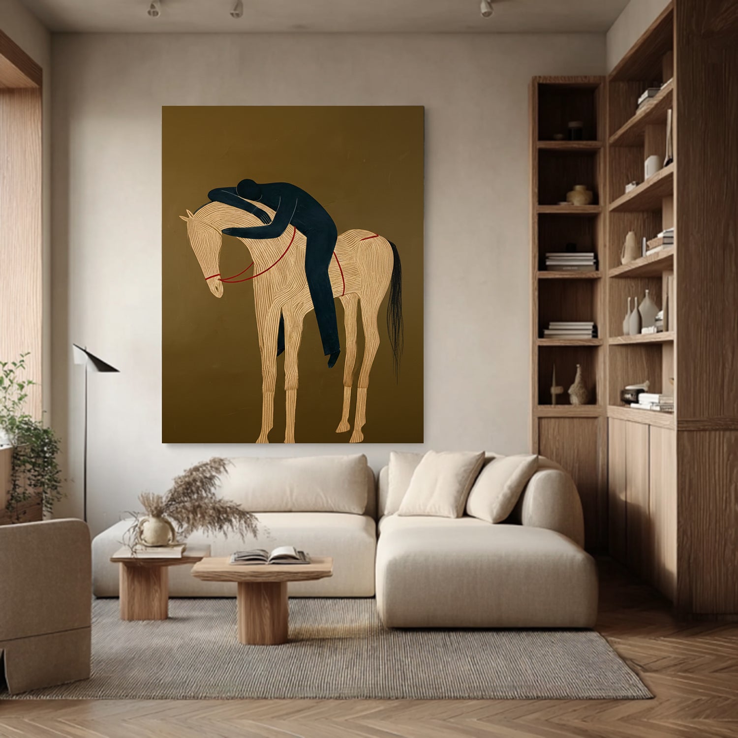 Minimalist Figure & Horse Painting Abstract Horse Art Equestrian Wall Art