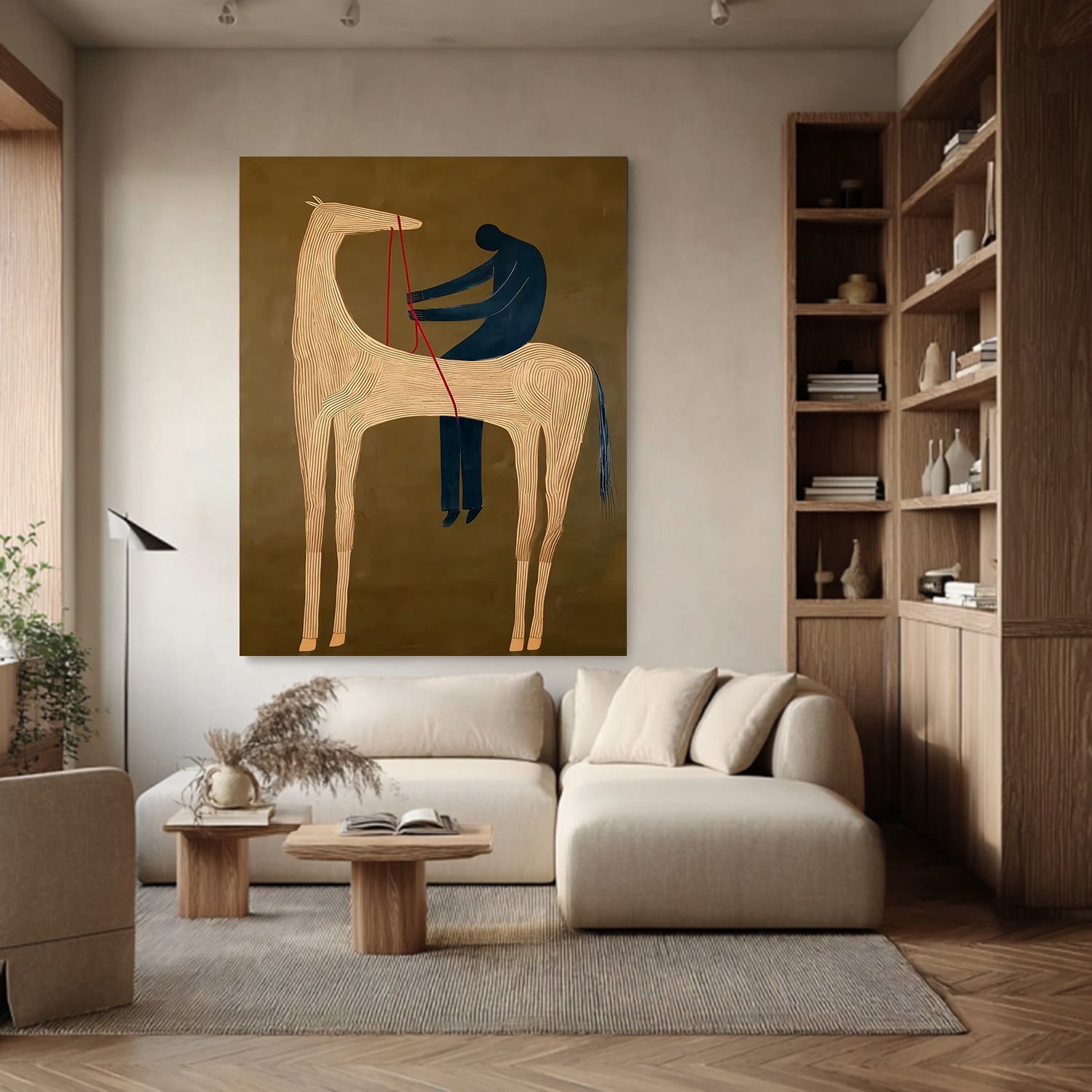 Abstract Horse and Rider Painting - Modern Minimalist Equestrian Wall Art