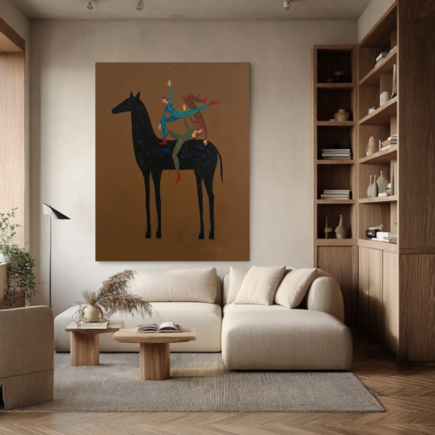 Abstract Horse and Rider Wall Art - Minimalist Equestrian Painting
