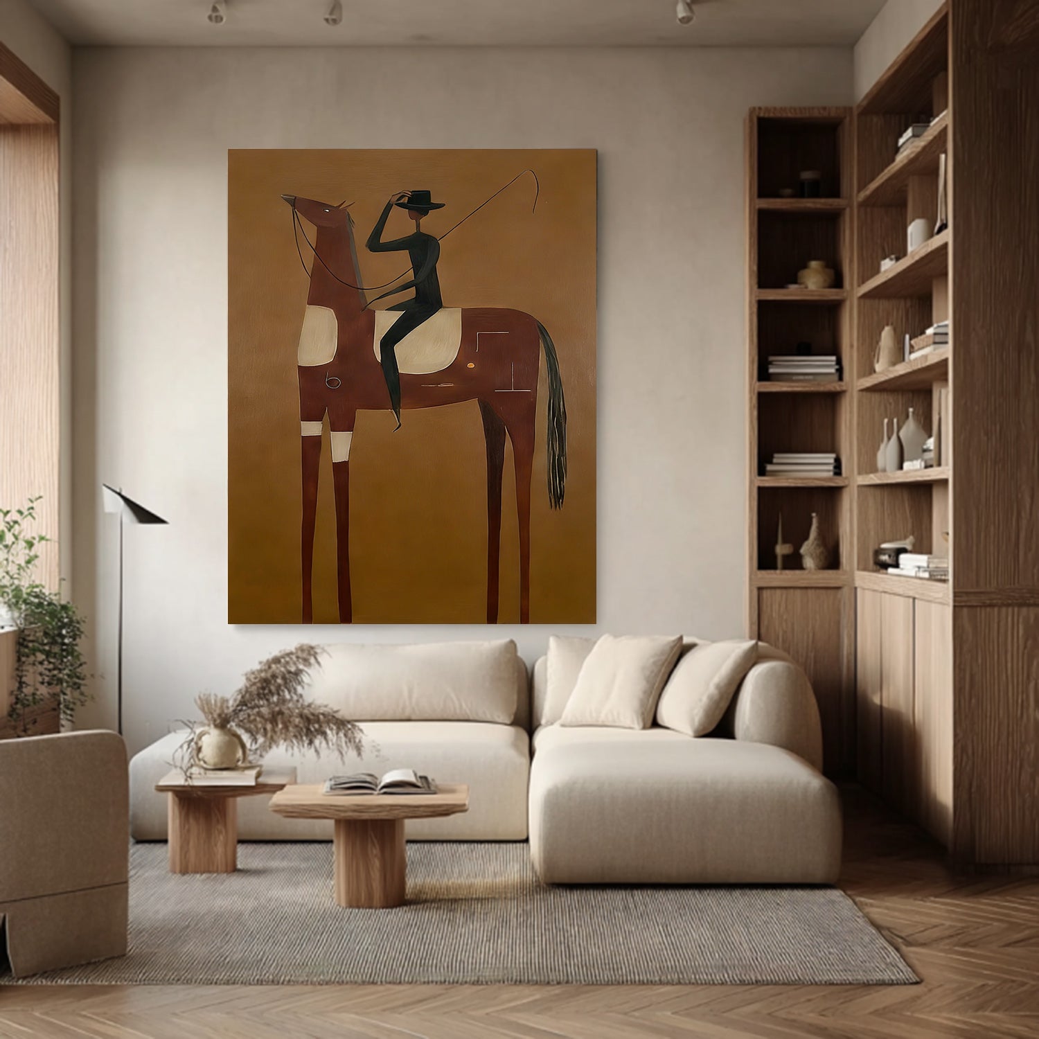 Abstract Horse and Rider Painting Neutral Earth Tone Horse art Decor