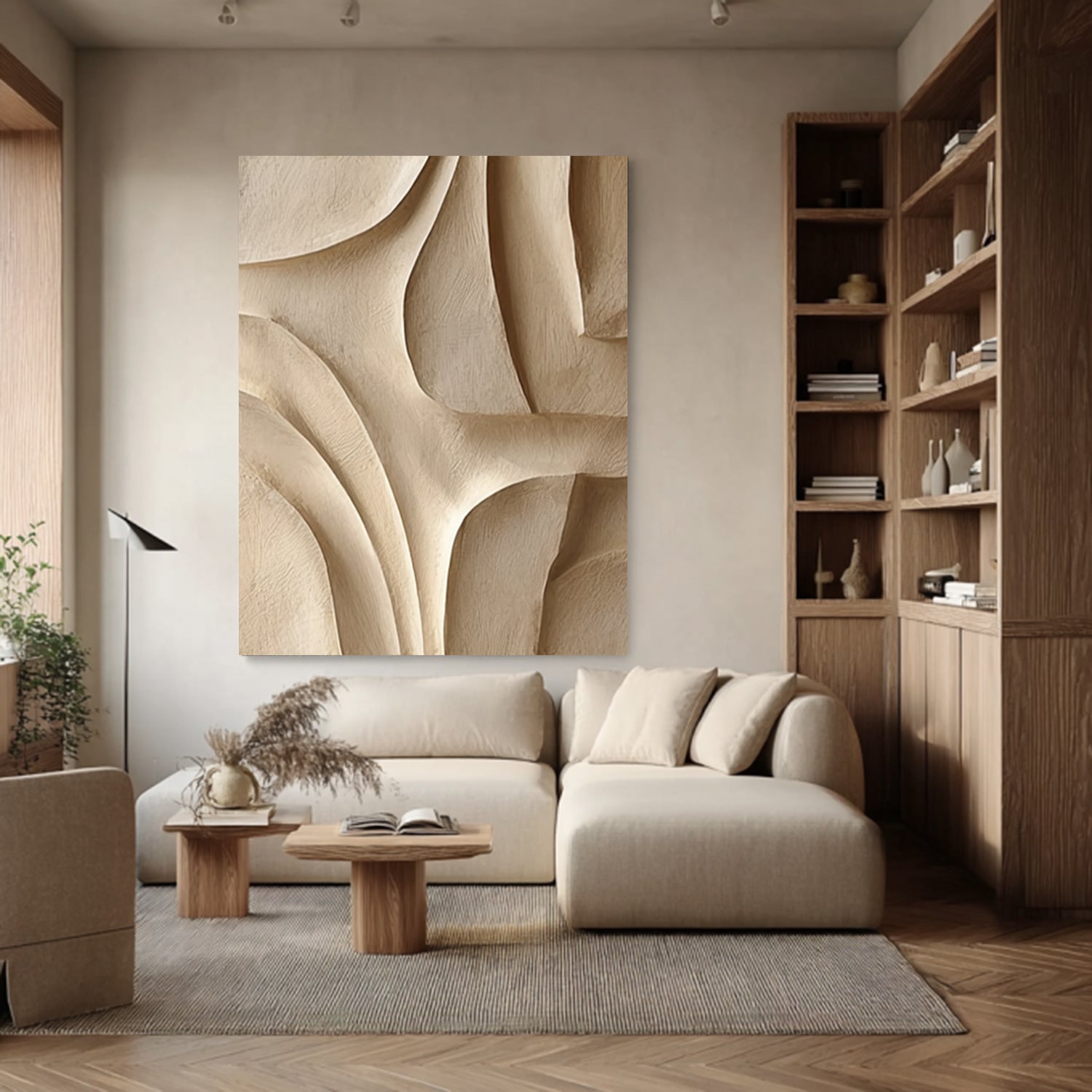 Large Beige Wood Wall Decor 3D Textured Wood Wall Art for Living Room