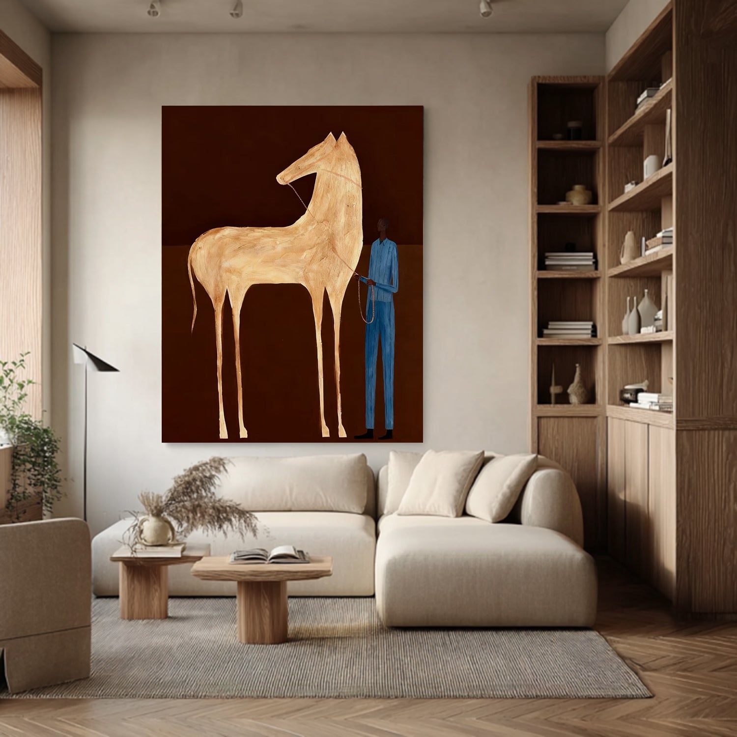 Contemporary Folk Style Horse Painting Modern Minimalist Horse Art