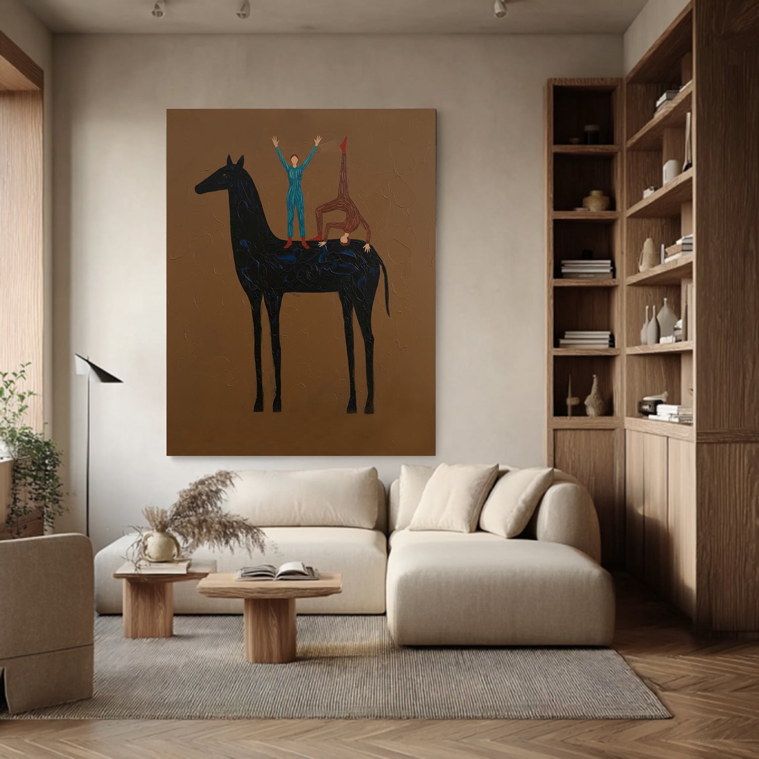 Abstract Horse Art Earth Tone Modern Equestrian Wall Decor Contemporary Folk Art