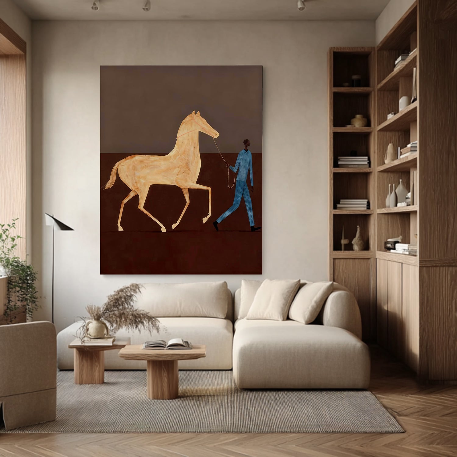 Contemporary Folk Style Horse and Rider Painting  Equestrian Wall Art