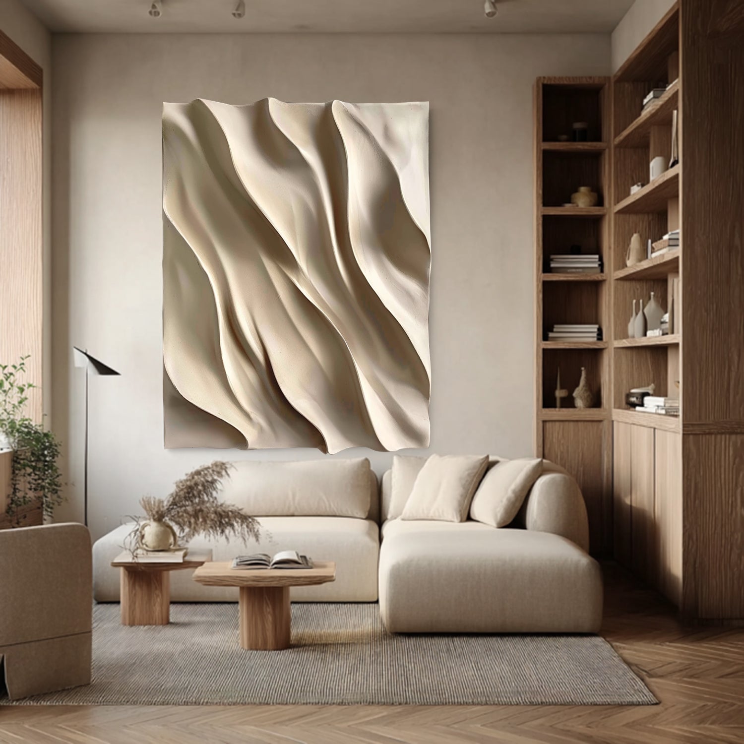 3D Textured Wood Wall Art | Neutral Boho Organic Wood Sculpture Decor