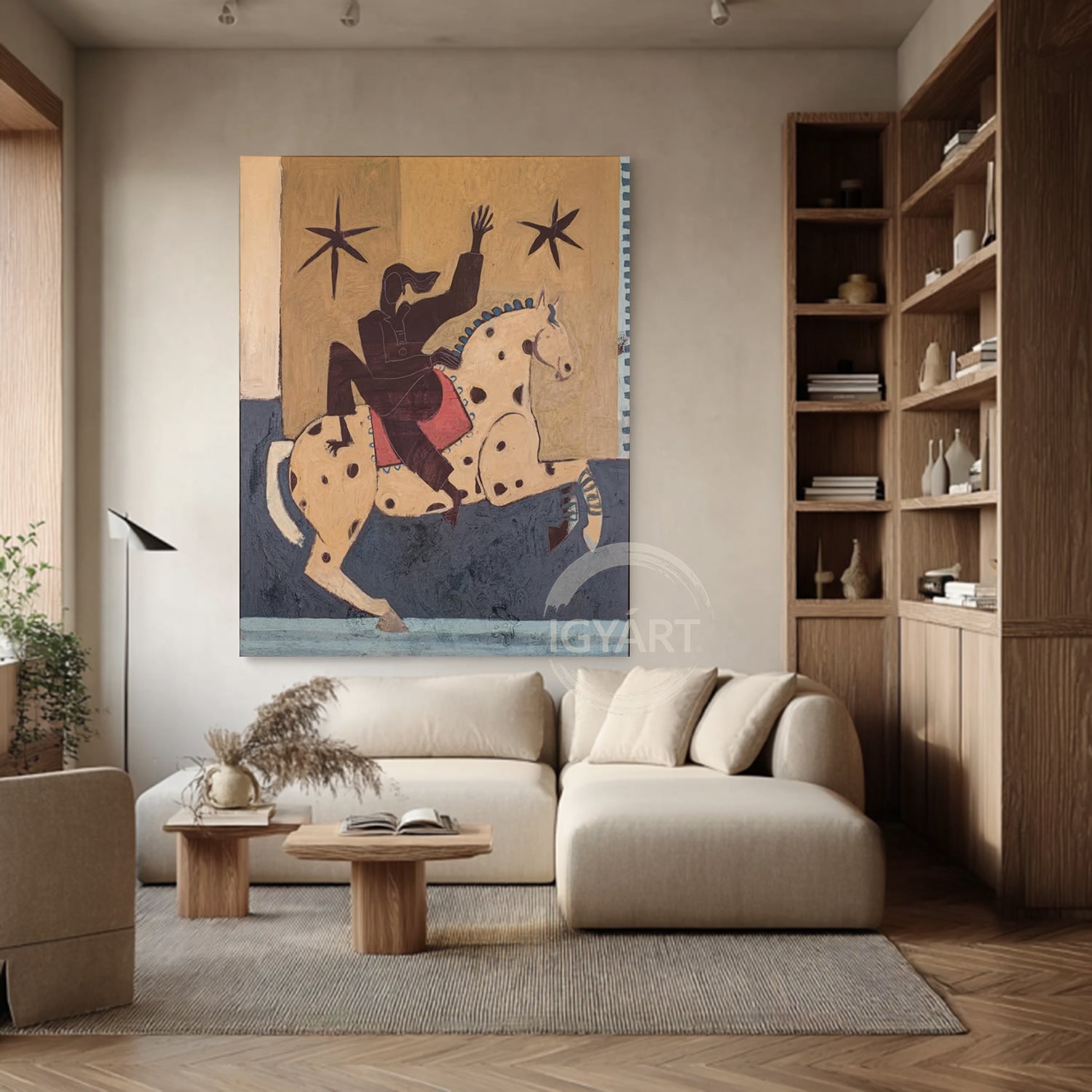 Mid Century Modern Horse Painting  Equestrian Wall Art Boho Wall Art