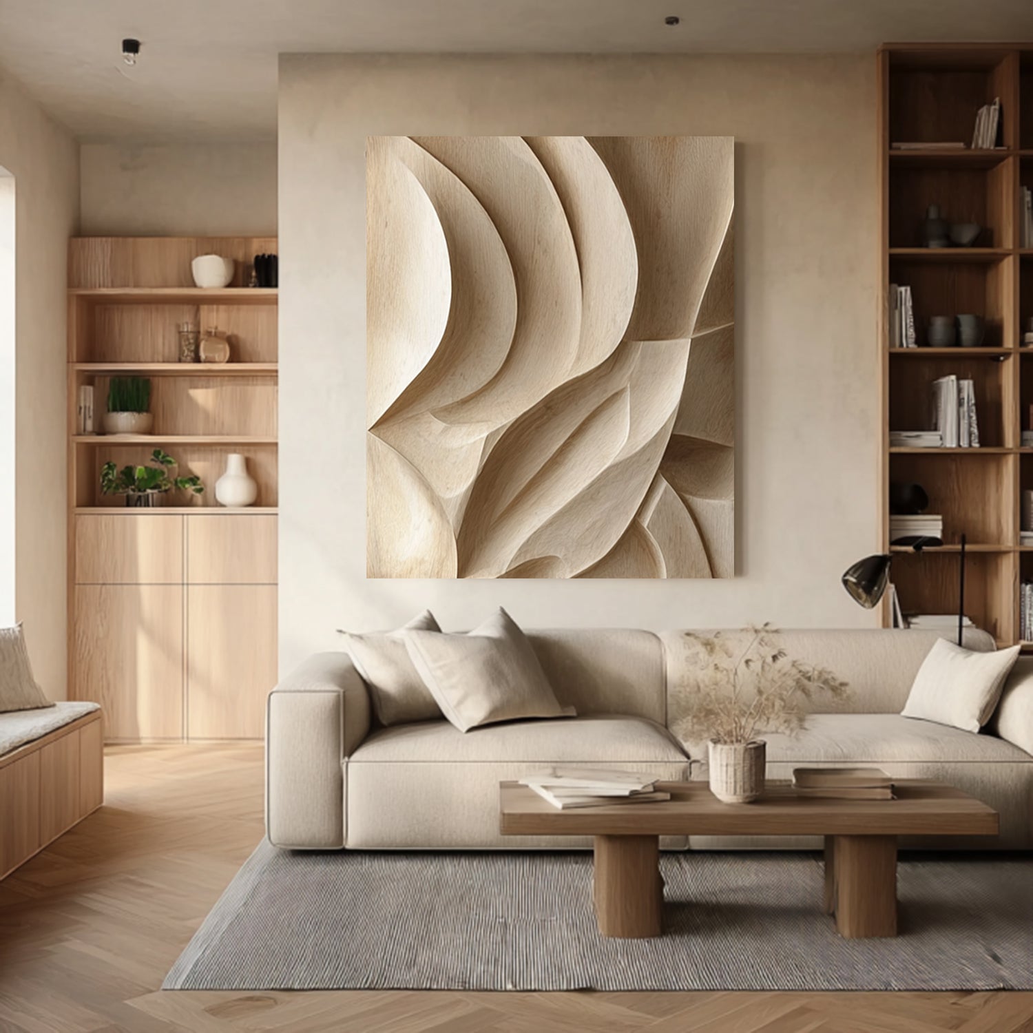 3D Textured Wood Wall Art Neutral Tone Wood Wall Decor Boho Wood Wall Art