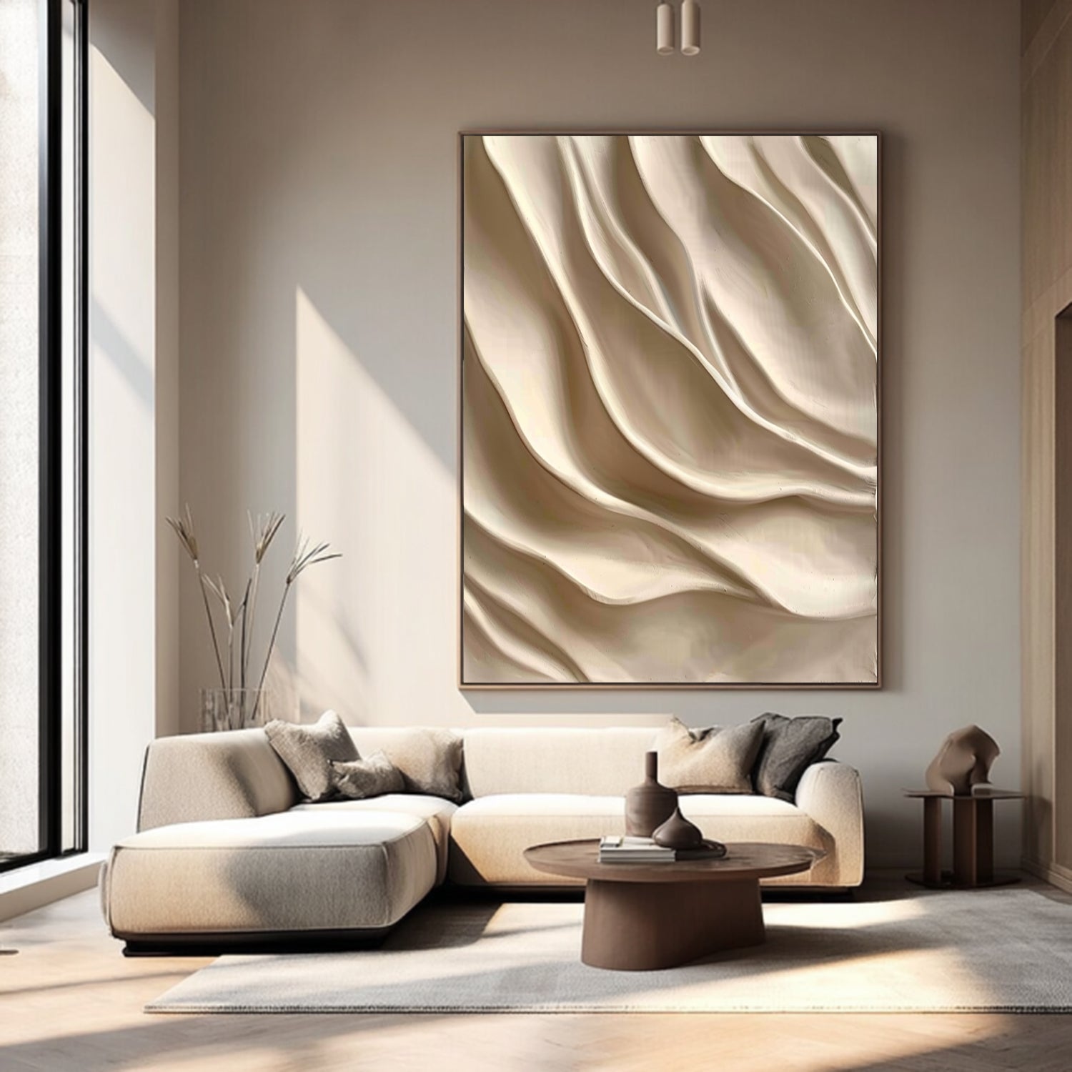 3D Wood Textured Wall Art Large Beige 3D Wall Art for Living Room