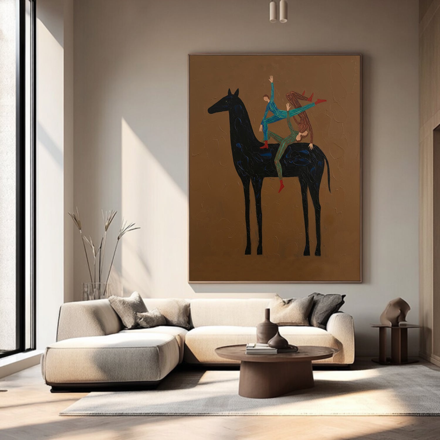 Abstract Horse and Rider Wall Art - Minimalist Equestrian Painting