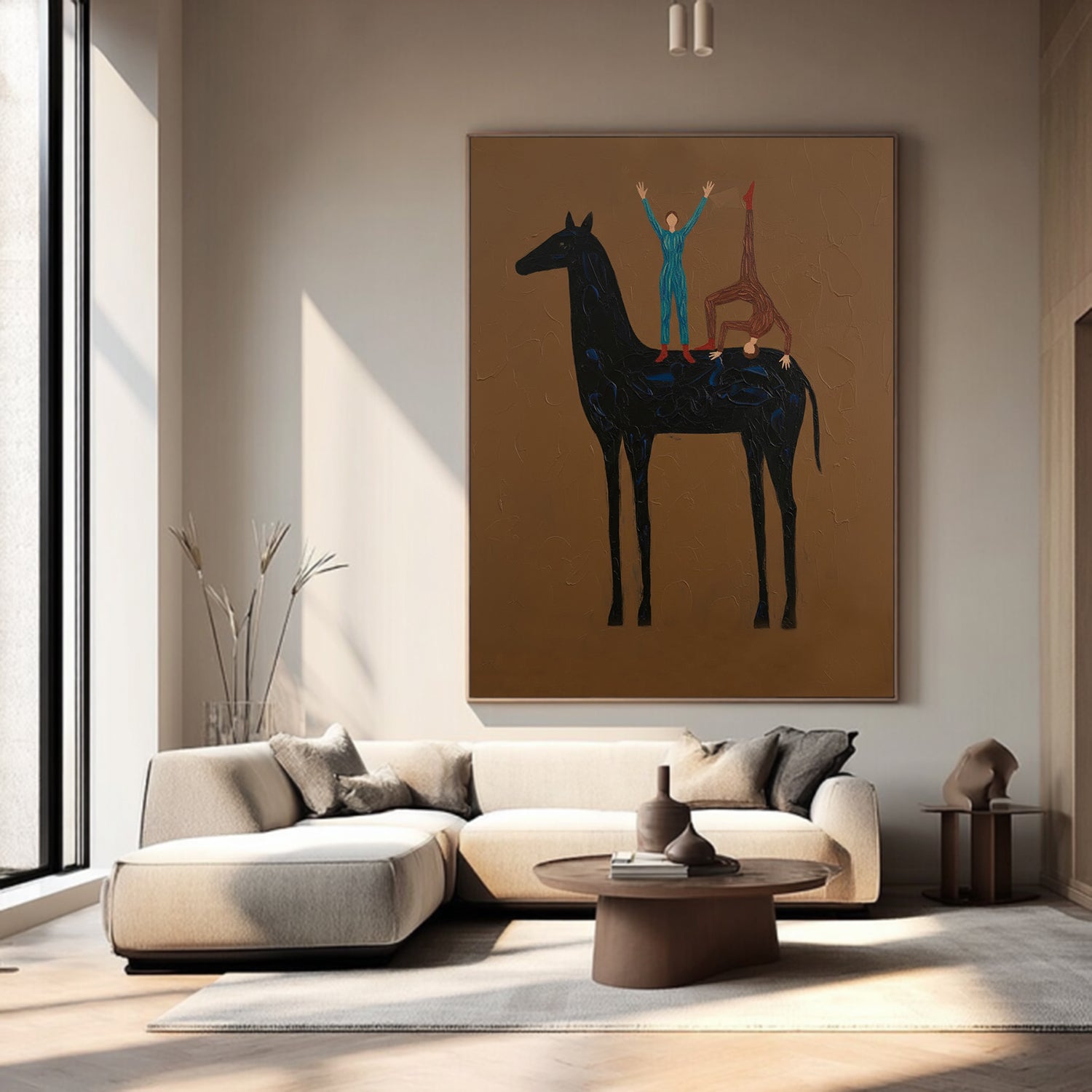 Abstract Horse Art Earth Tone Modern Equestrian Wall Decor Contemporary Folk Art