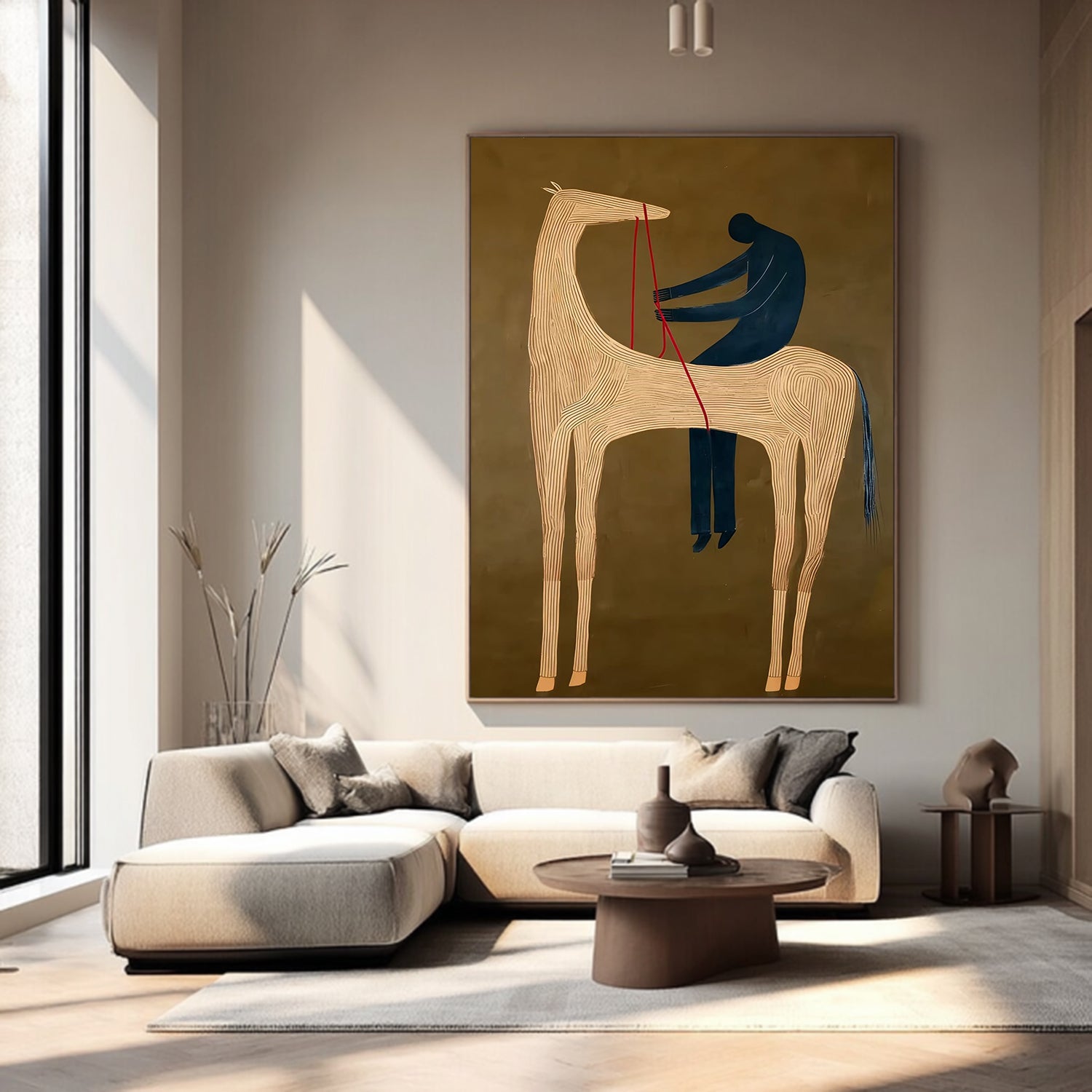 Abstract Horse and Rider Painting - Modern Minimalist Equestrian Wall Art