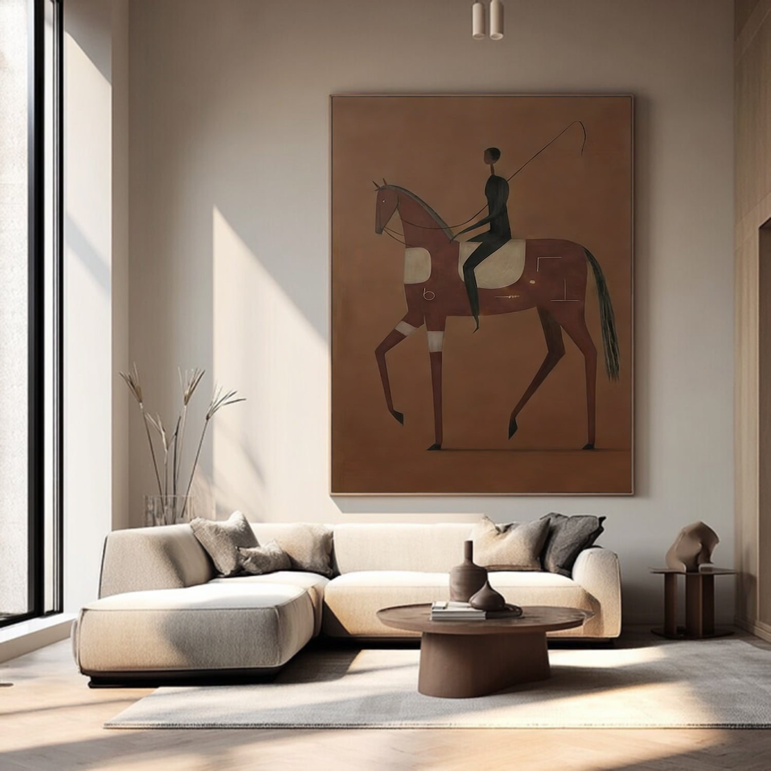 Abstract Horse and Rider Painting Modern Minimalist Equestrian Wall Art