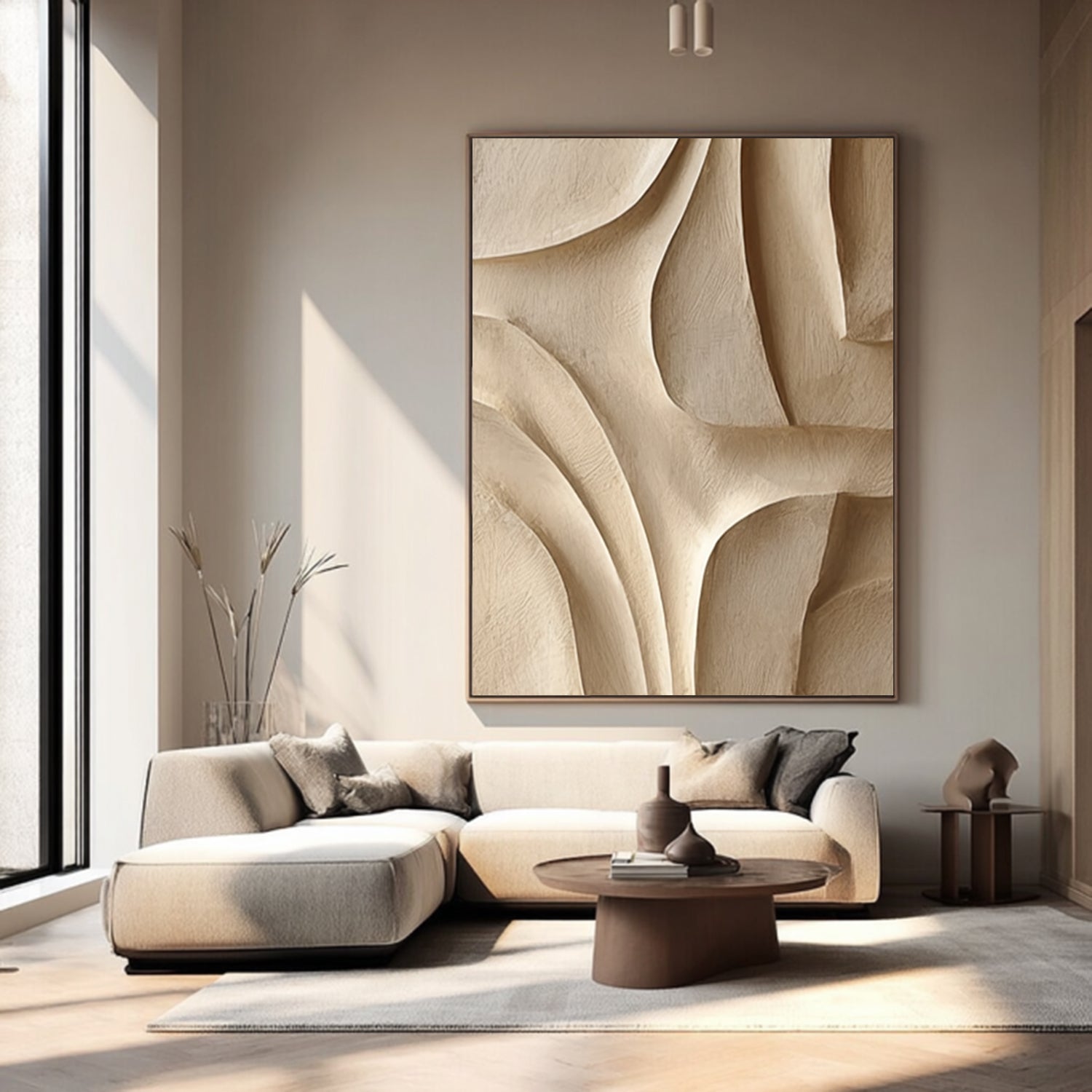 Large Beige Wood Wall Decor 3D Textured Wood Wall Art for Living Room