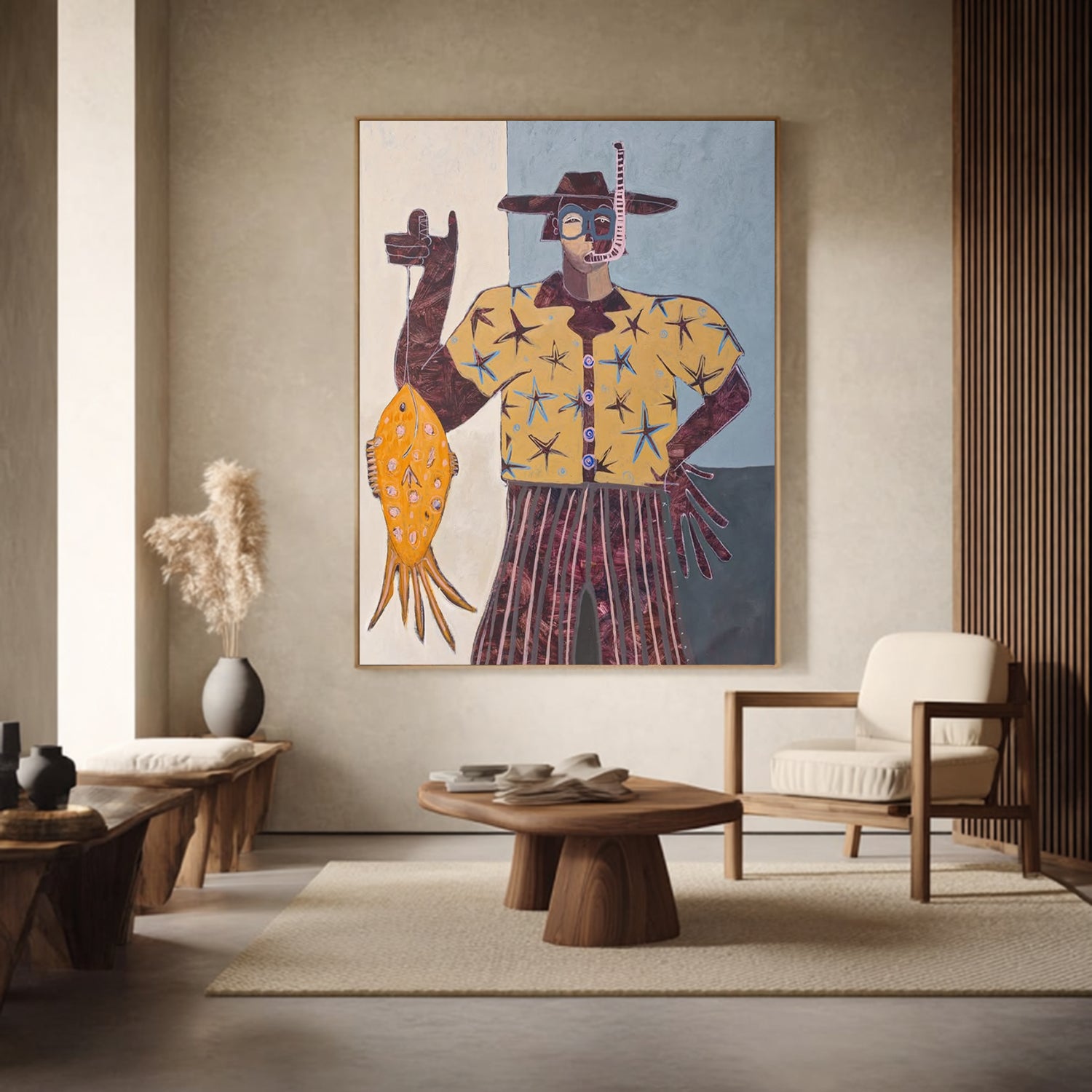 Modern Folk Art Painting, Contemporary Figurative Art Wabi-Sabi Wall Decor