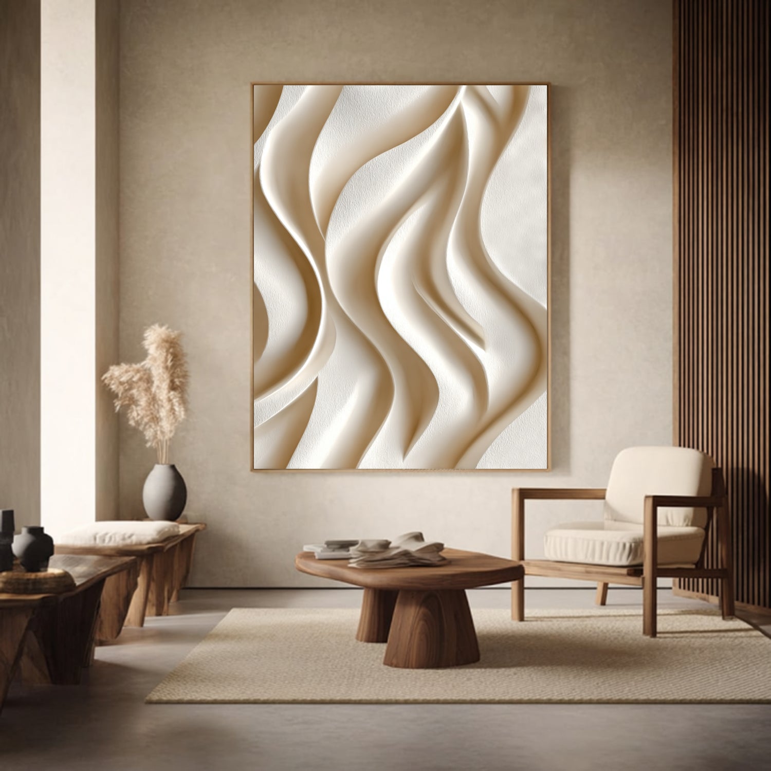 White Sculptured art Painting Wood carving wall art- Wooden wall decor